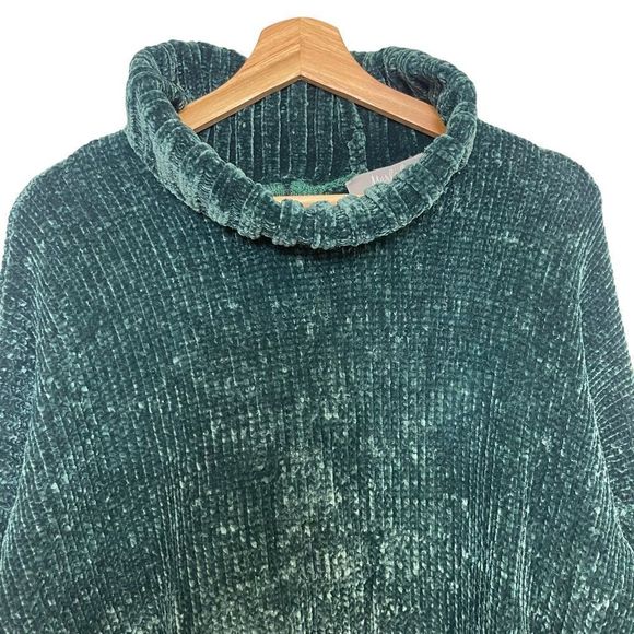 New Marled Reunited Cowl Turtleneck Evergreen Chenille Knit Sweater Green - Picture 6 of 15